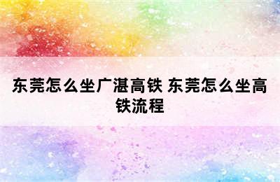 东莞怎么坐广湛高铁 东莞怎么坐高铁流程